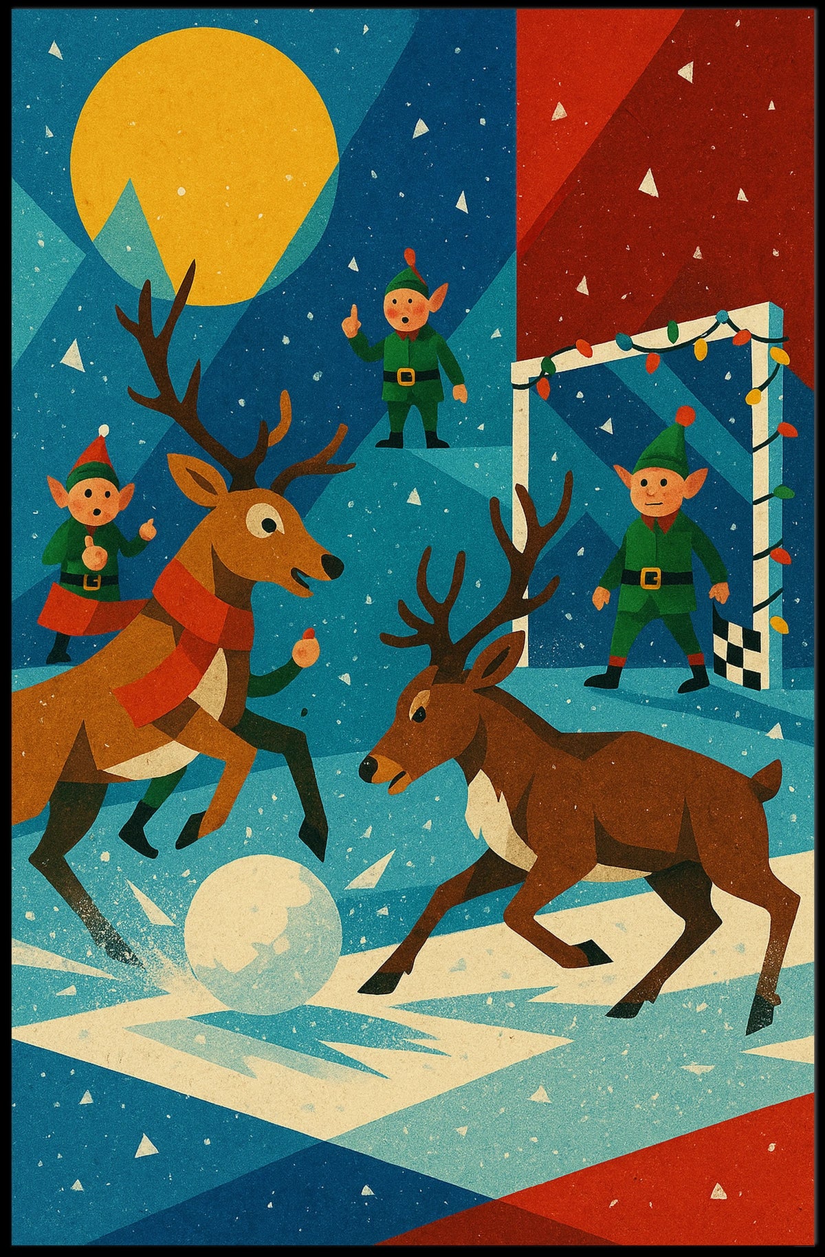 Whimsical Reindeer Soccer Christmas Poster Vintage Style
