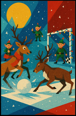 Whimsical Reindeer Soccer Christmas Poster Vintage Style