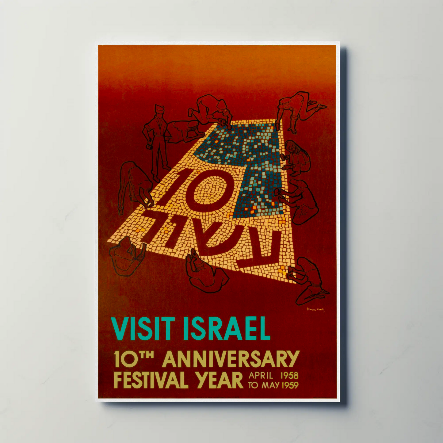 Visit Israel 10th Anniversary Festival Year 1958-1959 Travel Poster