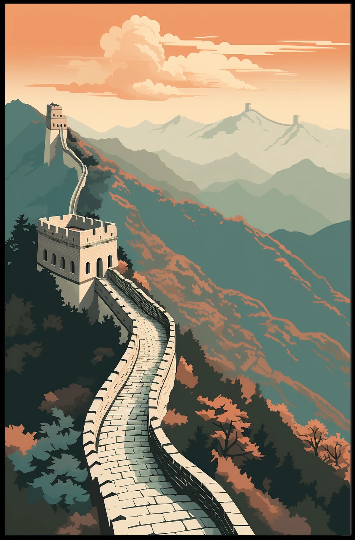 Great Wall of China Sunset Cultural or Heritage Poster