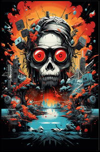 Psychedelic Skull with Industrial Chaos Abstract Artistic Poster
