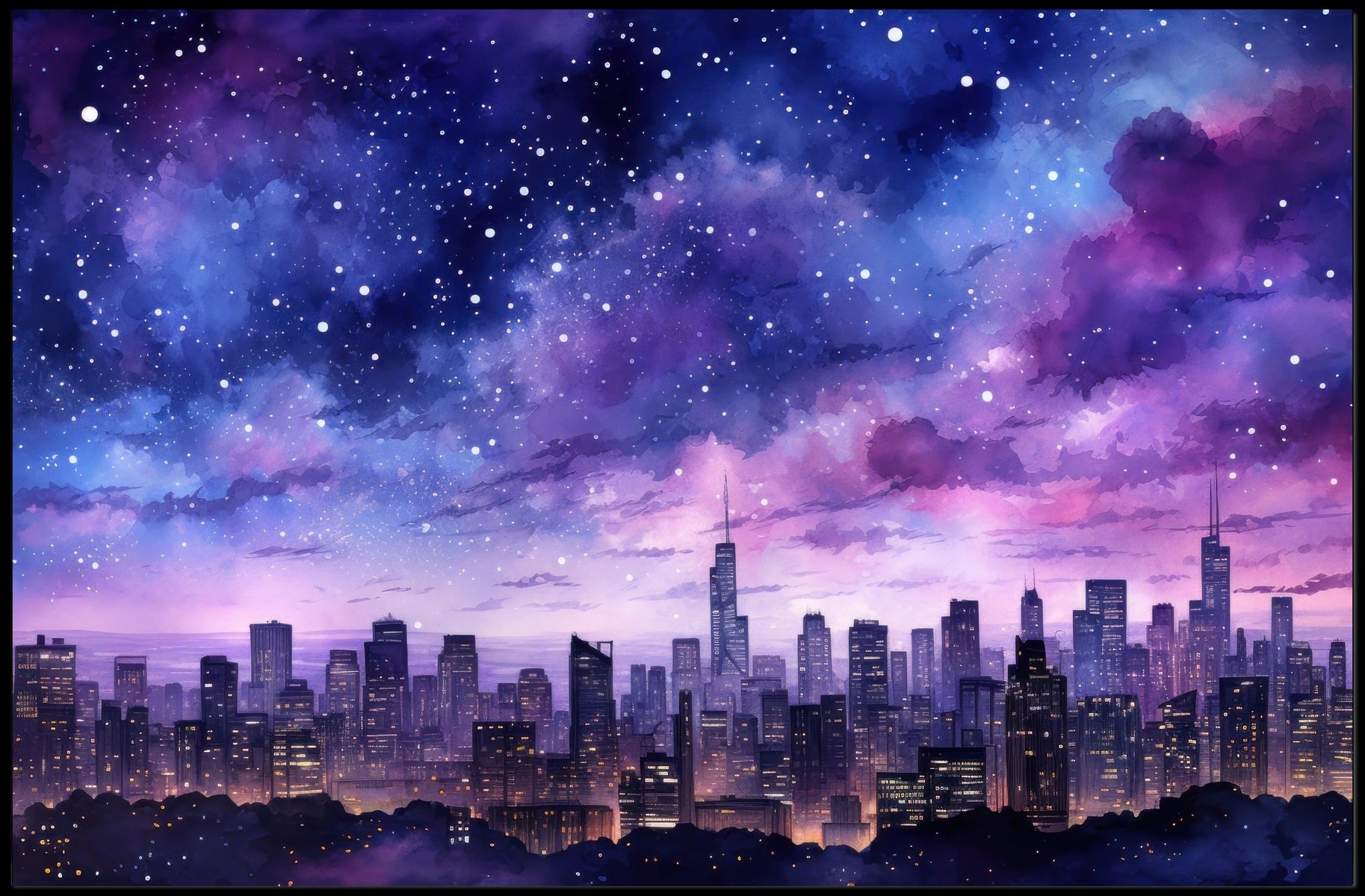 Starry Cityscape Poster