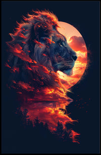 Majestic Lion Sunset Surrealism Art Poster