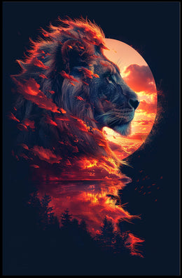 Majestic Lion Sunset Surrealism Art Poster