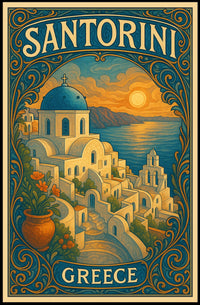 Santorini Sunset Vintage Travel Dreamer Poster