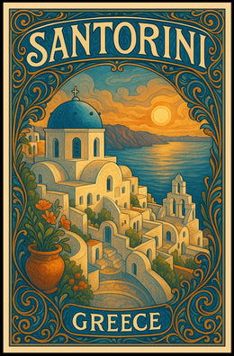 Santorini Sunset Vintage Travel Dreamer Poster