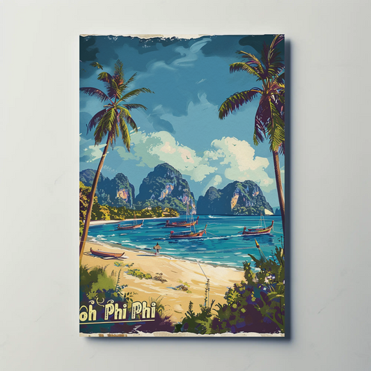 Koh Phi Phi Thailand Tropical Beach Limestone Palms Travel Poster