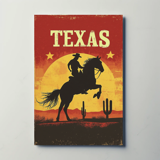 Texas Vintage Poster - Cowboy Sunset