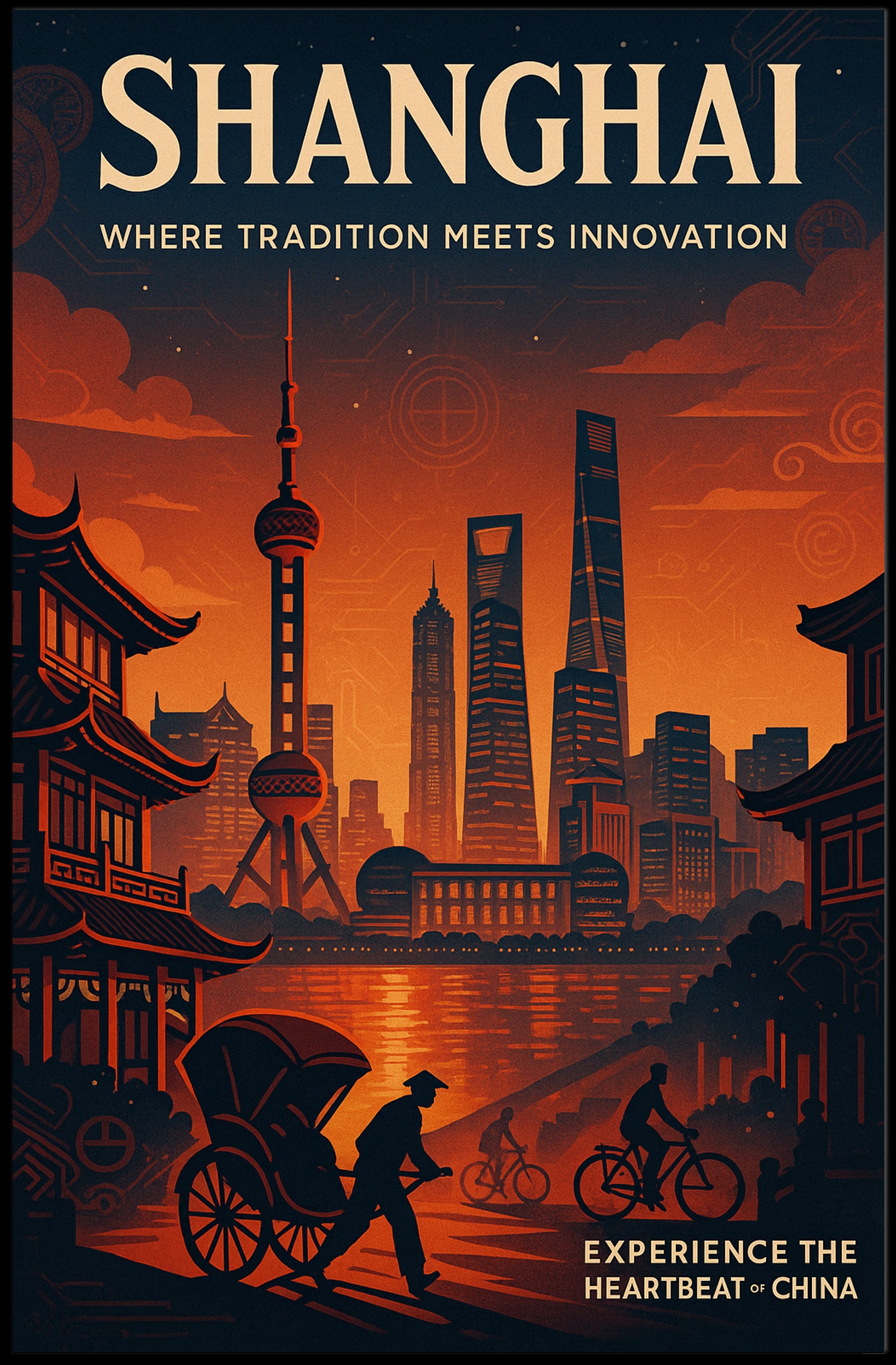 Shanghai Skyline Fusion: Travel Poster