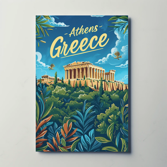 Athens Greece Ancient Acropolis View Travel Poster
