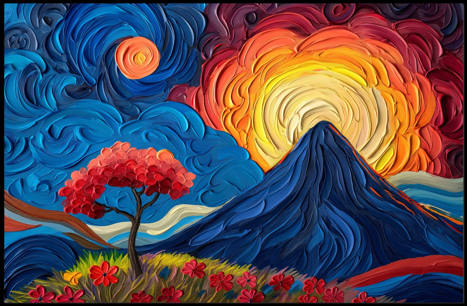 Van Gogh-Inspired Vibrant Mountain Sunrise Poster