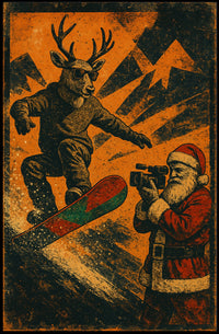 Reindeer Snowboarding Adventure Poster