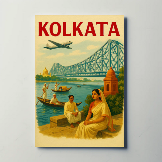 Kolkata India Bridge River Culture Scene Poster