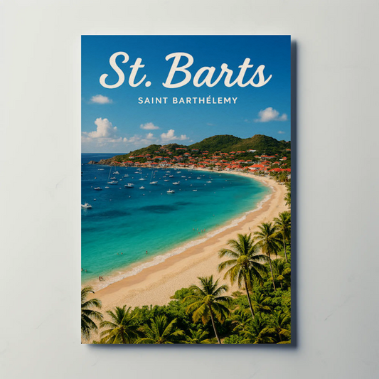 St Barts Caribbean Island Beach Coastline Travel Poster