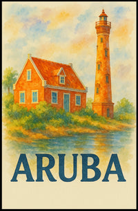 Aruba Lighthouse and Cottage Poster