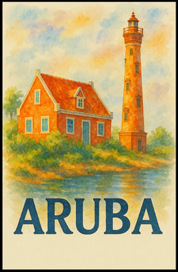 Aruba Lighthouse and Cottage Poster