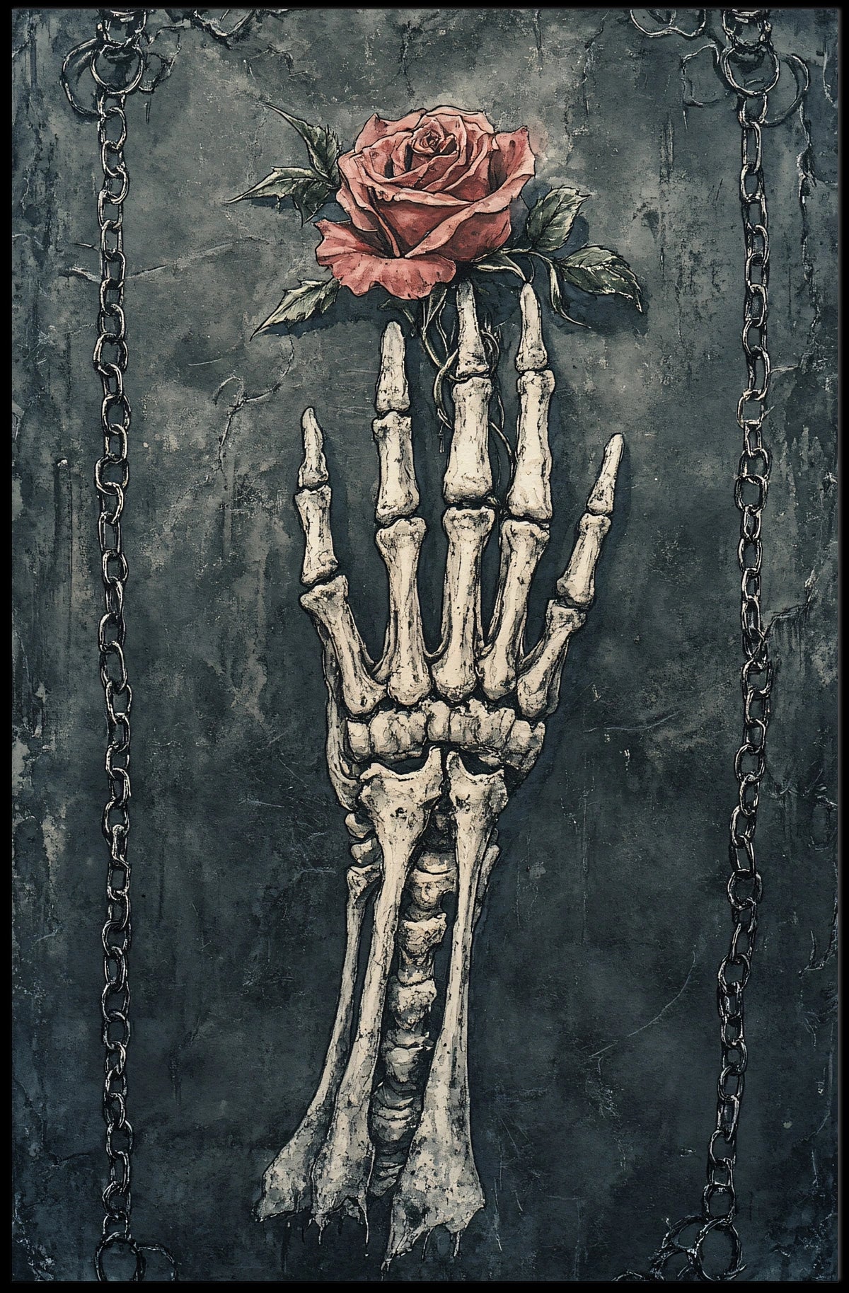 Skeletal Hand and Rose Gothic Artwork Poster