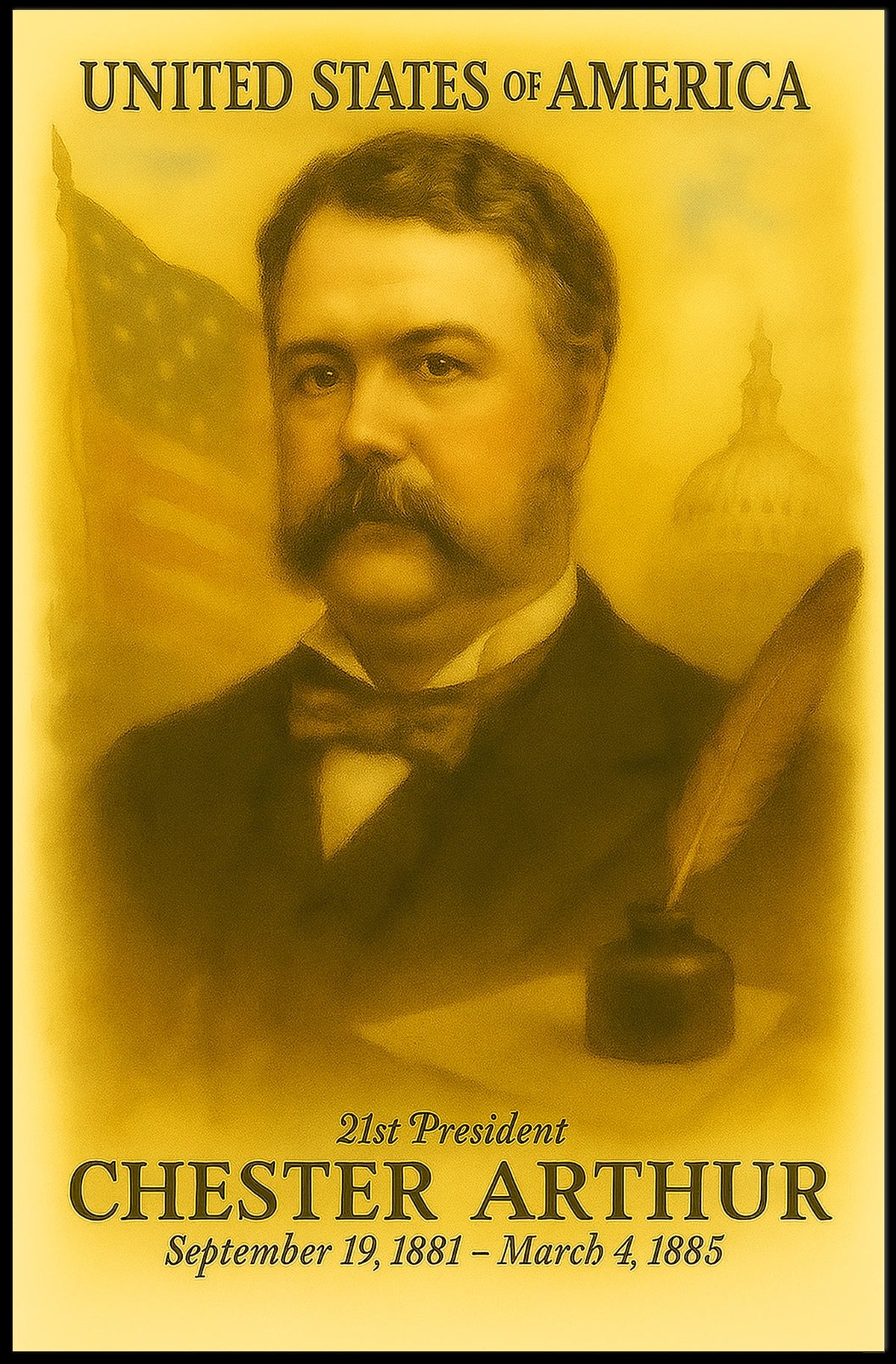Chester A. Arthur 21st President of the United States Vintage Watercolor Poster