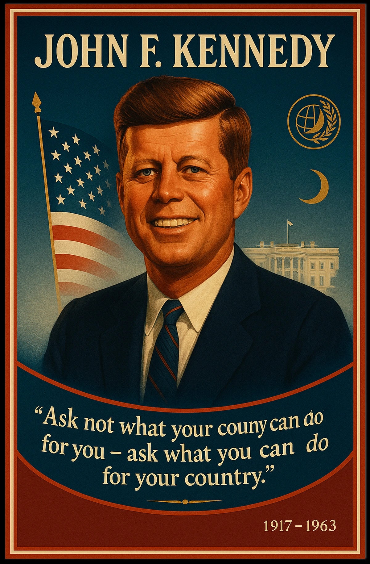John F. Kennedy Inspirational Patriotic Vintage Poster