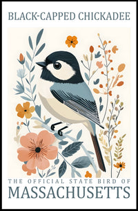 Black-Capped Chickadee Massachusetts Heritage Art Poster