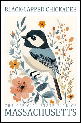 Black-Capped Chickadee Massachusetts Heritage Art Poster