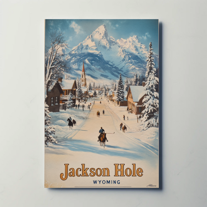 Jackson Hole Wyoming Vintage Poster - Snowy Town