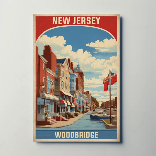 Woodbridge New Jersey Harbor Street View Vintage Travel Poster