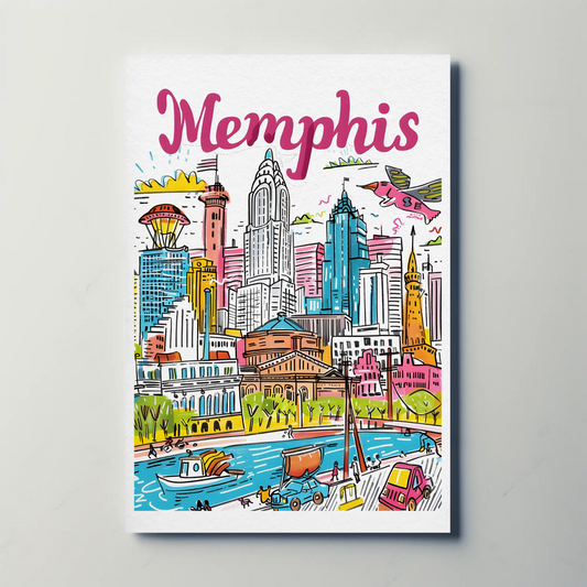 Memphis Tennessee Riverfront Colorful Skyline Travel Poster