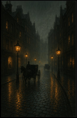 Victorian Era Rainy Street Moody Photorealism Poster
