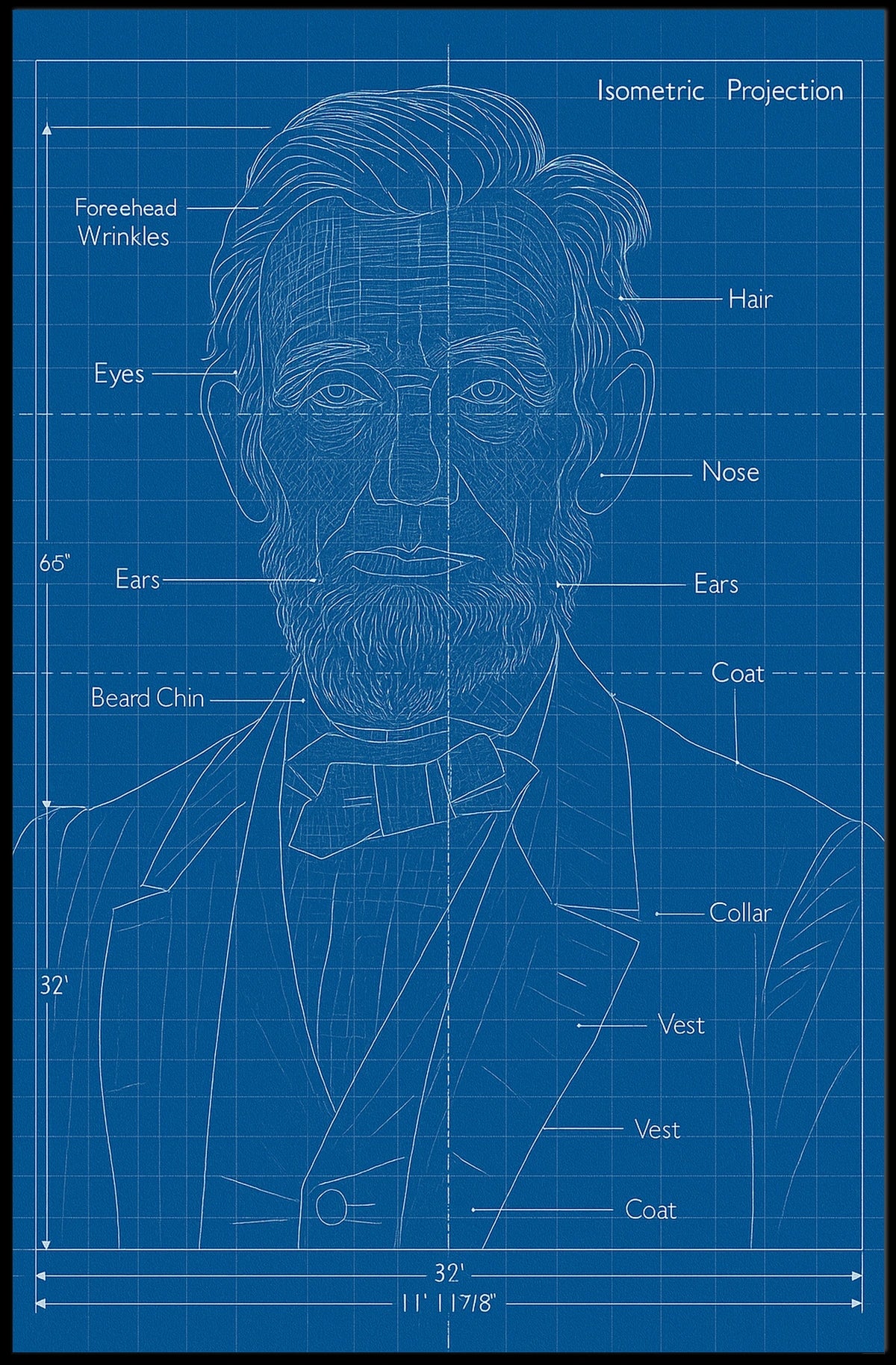Isometric Projection Blueprint Poster