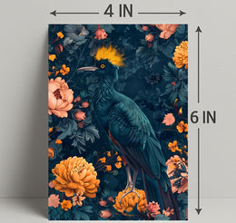 Vibrant Blue Bird with Floral Lush Animal Poster