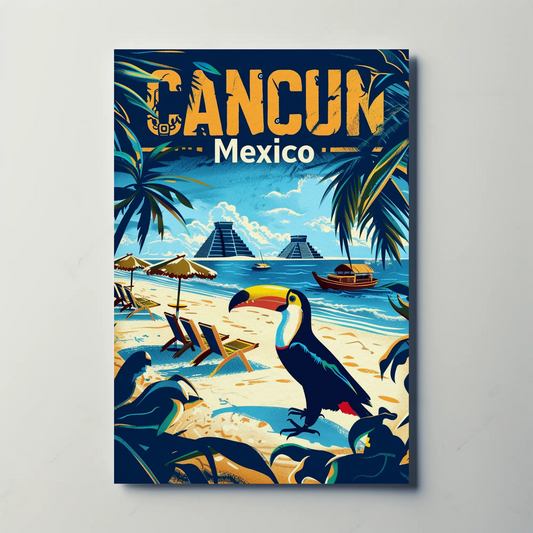 Tropical Sunset in Cancun Vintage Style Poster