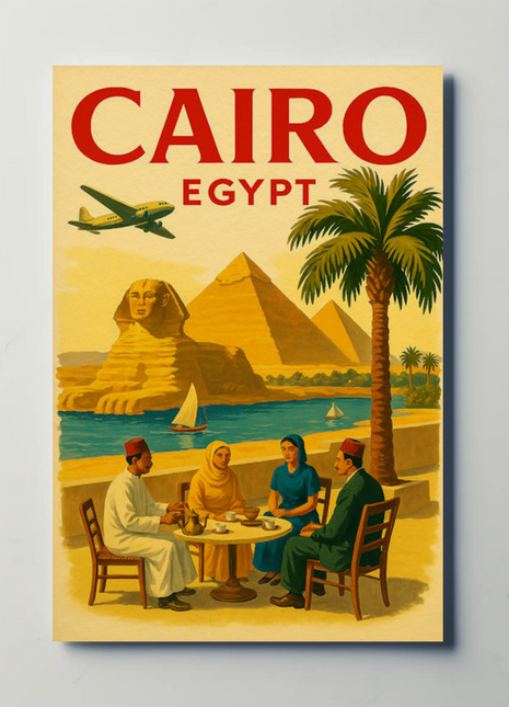 Cairo Egypt Pyramids Sphinx Vintage Culture Travel Poster