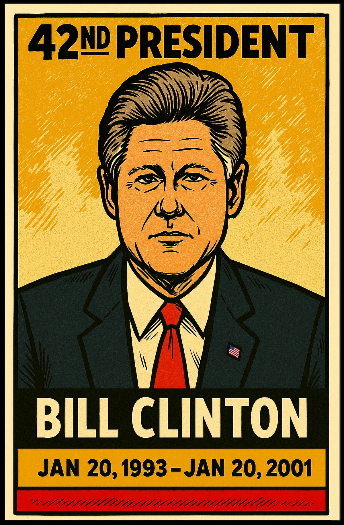 Bill Clinton 42nd President of the United States Inked Comic Style Poster