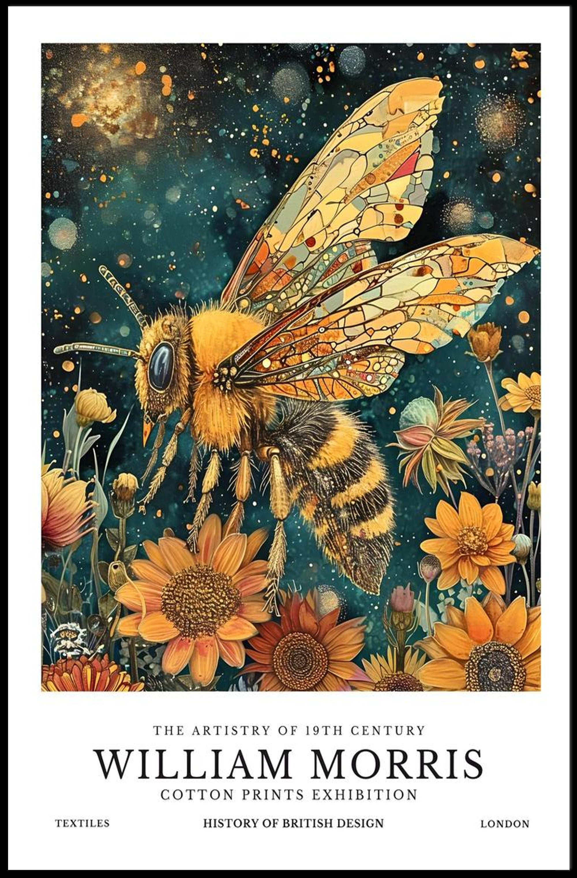 Vibrant Bee and Sunflower Cosmic Artistry Poster