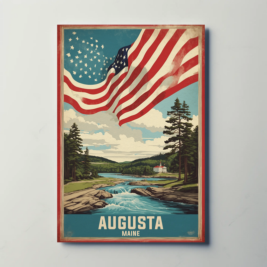 Augusta Maine River Retreat Vintage Travel Poster