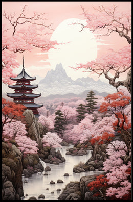 Tranquil Cherry Blossom Landscape Poster