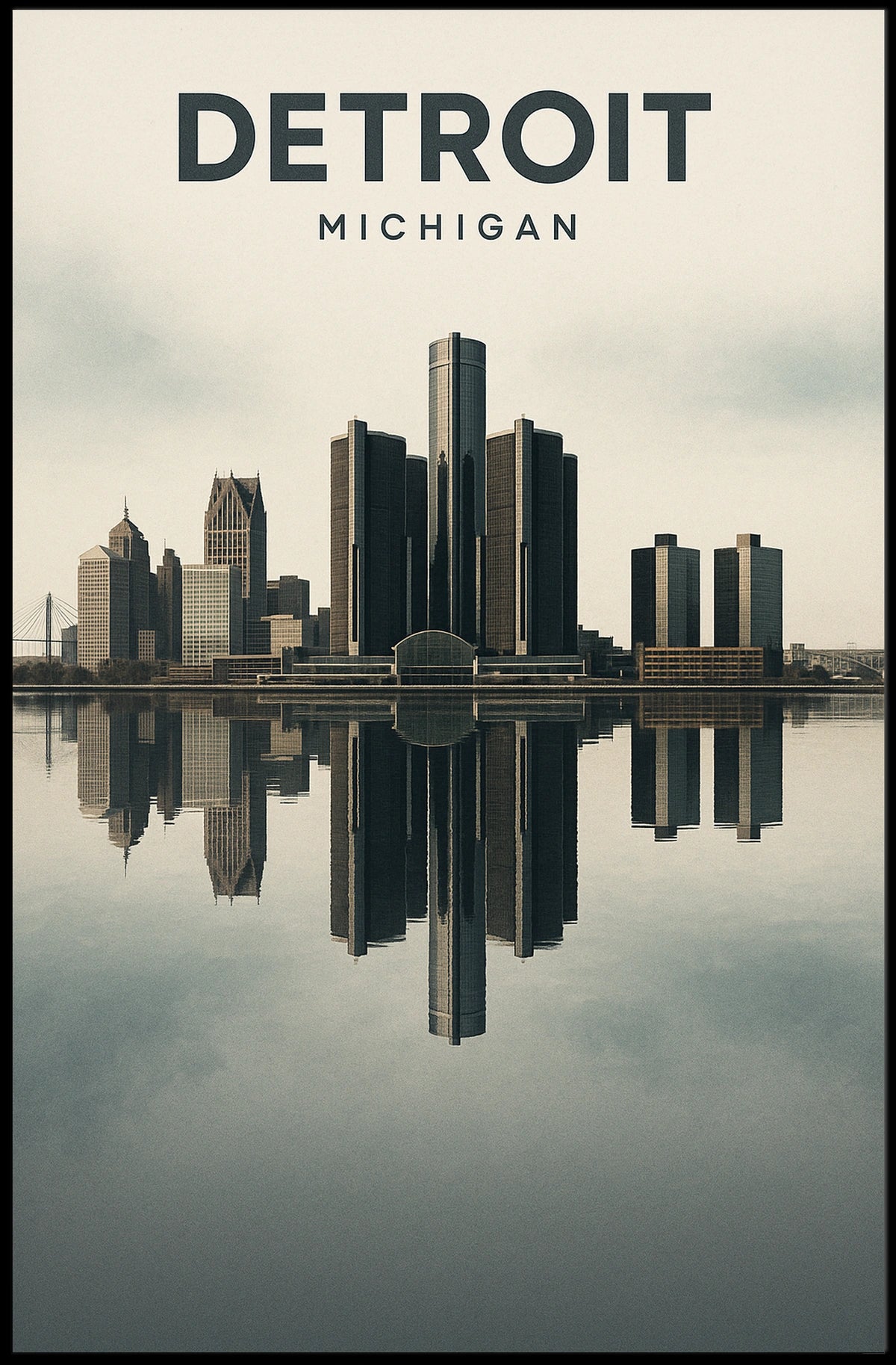 Detroit Skyline Reflection Poster