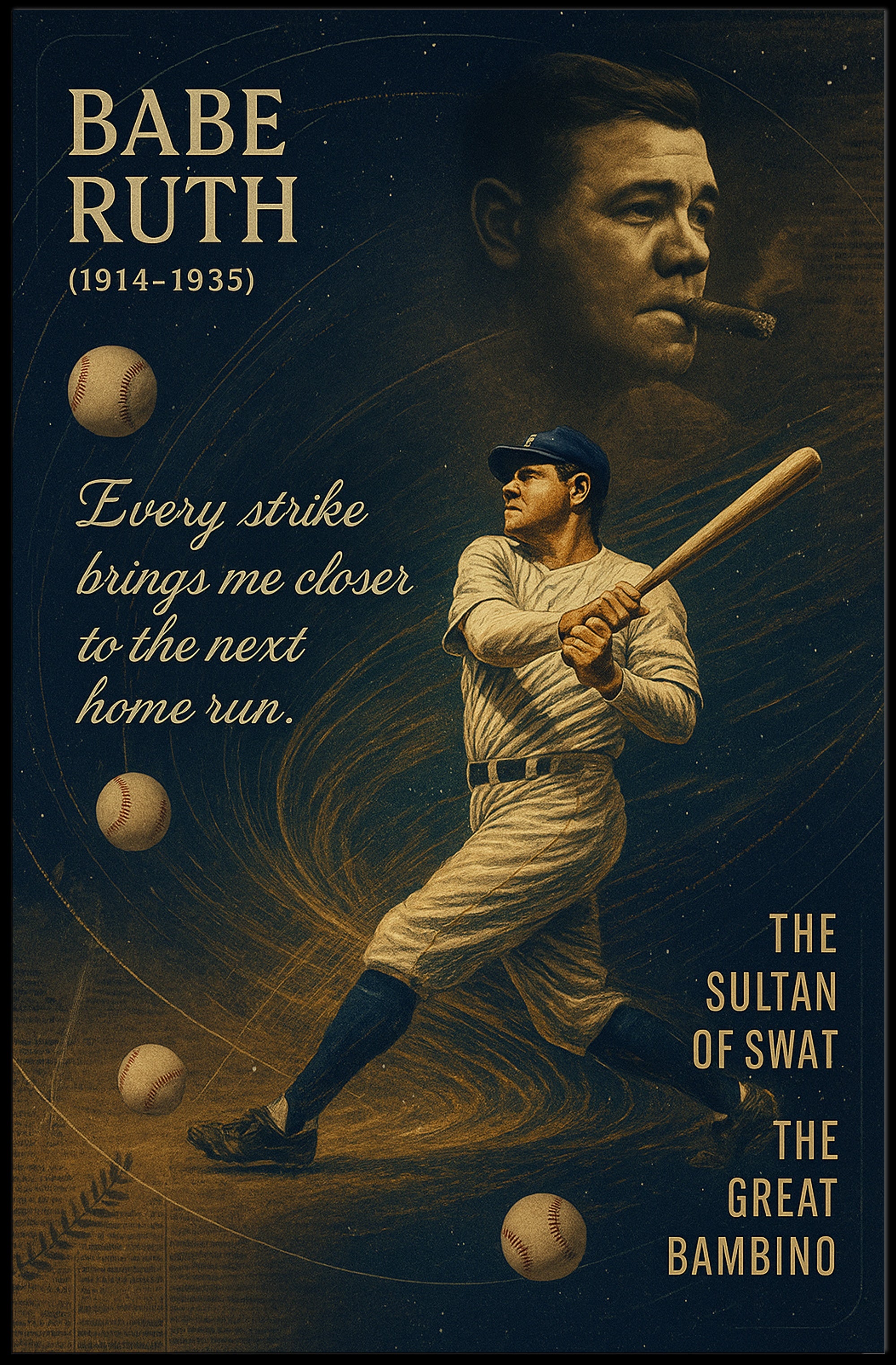 Babe Ruth Vintage Baseball Legend Sports Poster