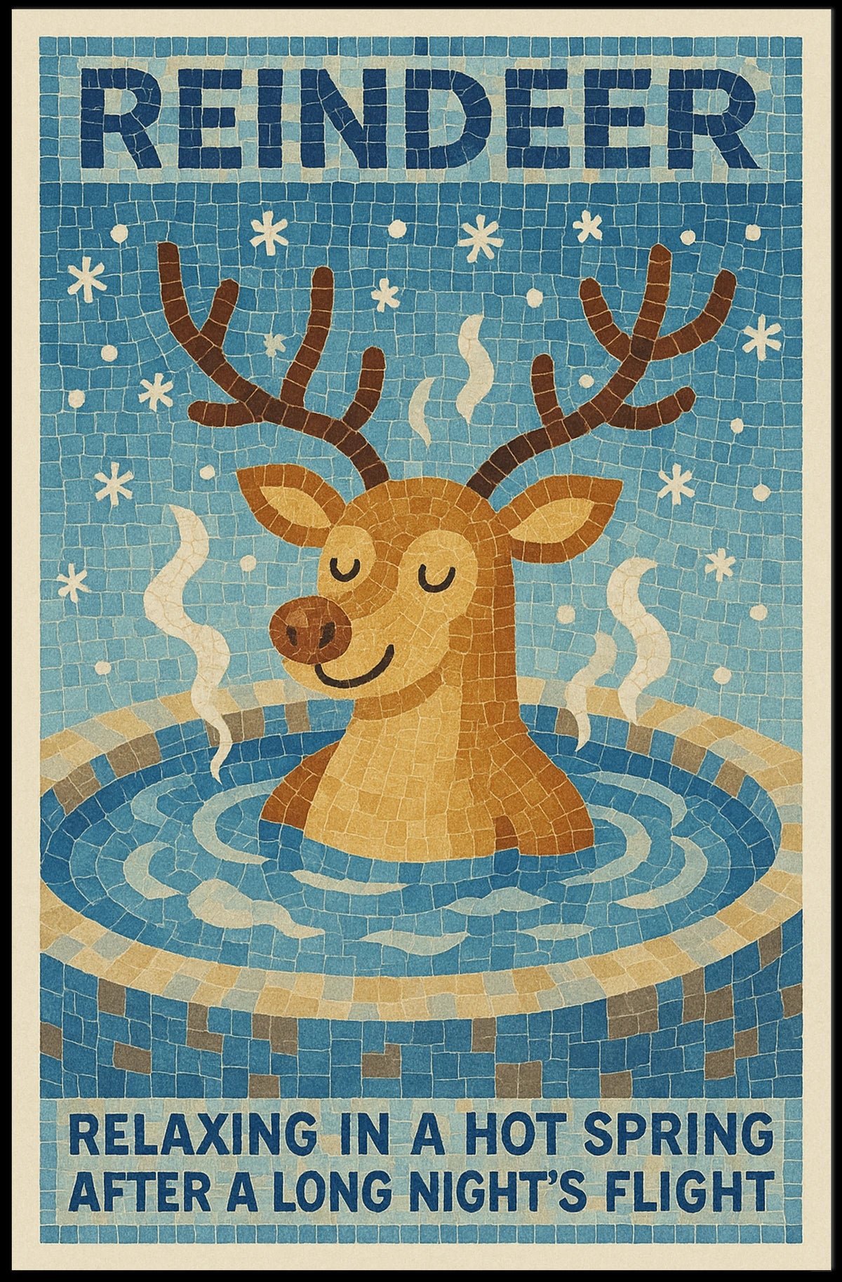 Relaxing Reindeer Mosaic Winter Art Poster - Abstract or Artistic Poster