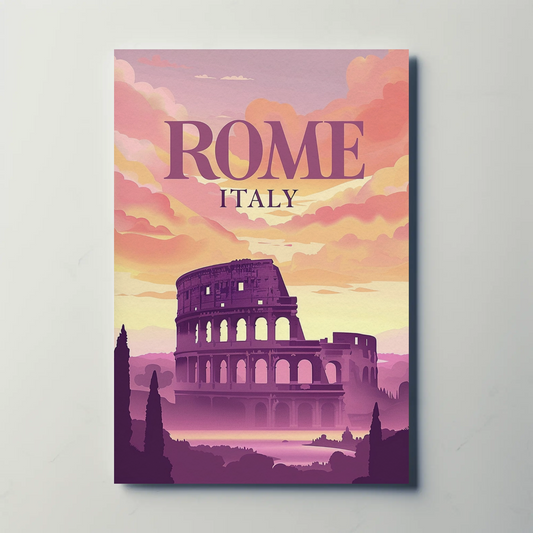 Rome Colosseum Sunset Italy Ancient Ruins Travel Poster