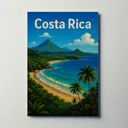 Costa Rica Tropical Coast Volcano View Travel Poster