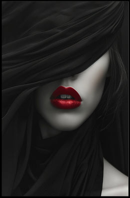 Enigmatic Woman Poster: Artistic Close-up with Bold Red Lips PosterGoat
