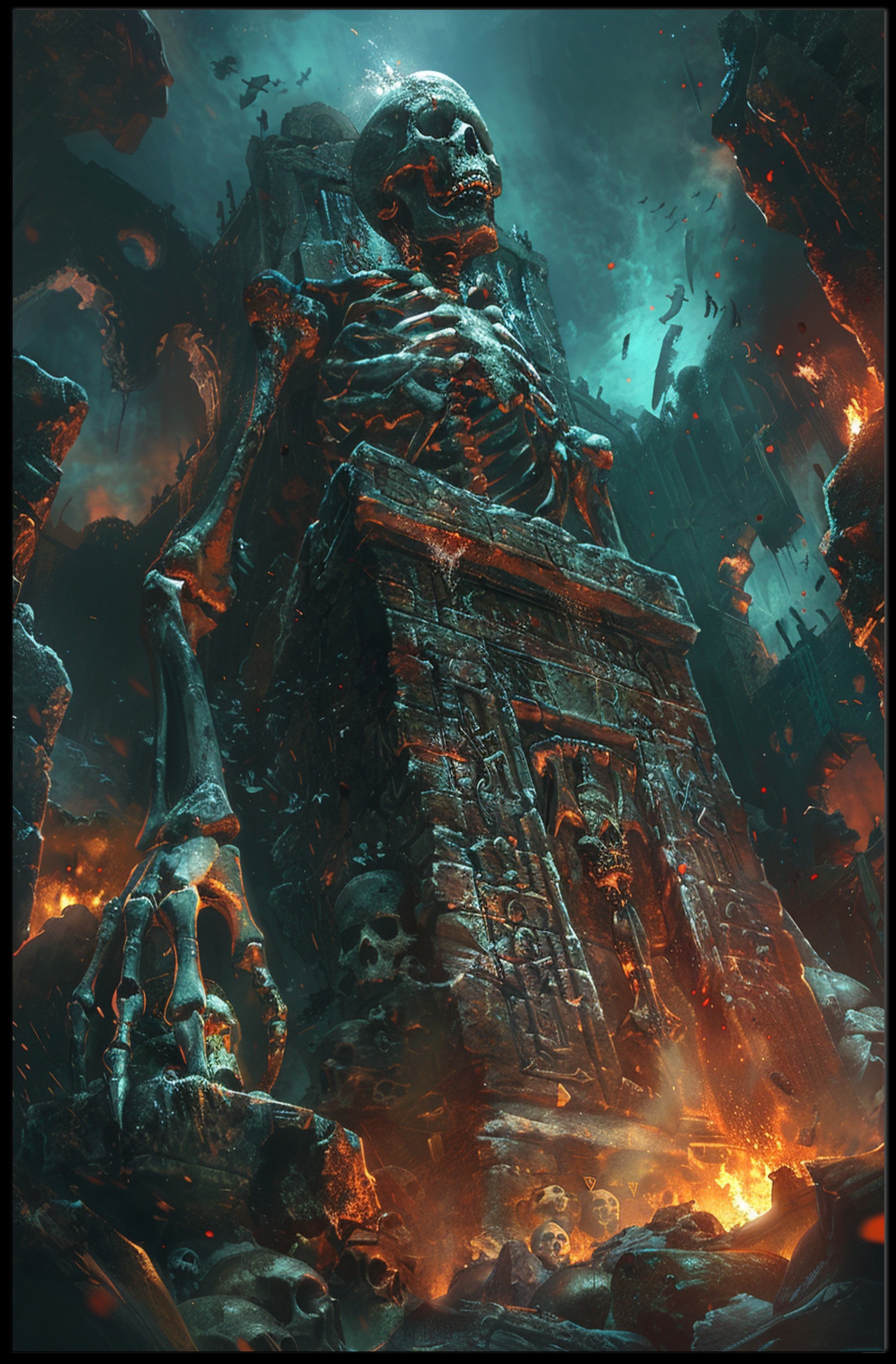 Colossal Skeleton: Apocalyptic Fantasy Scene Poster PosterGoat