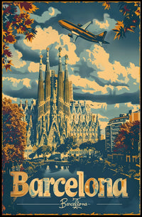 Barcelona Travel Poster Inspired by Retro Adventure and Exploration