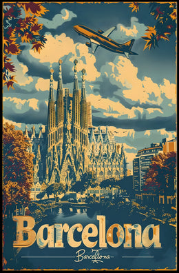 Barcelona Travel Poster Inspired by Retro Adventure and Exploration