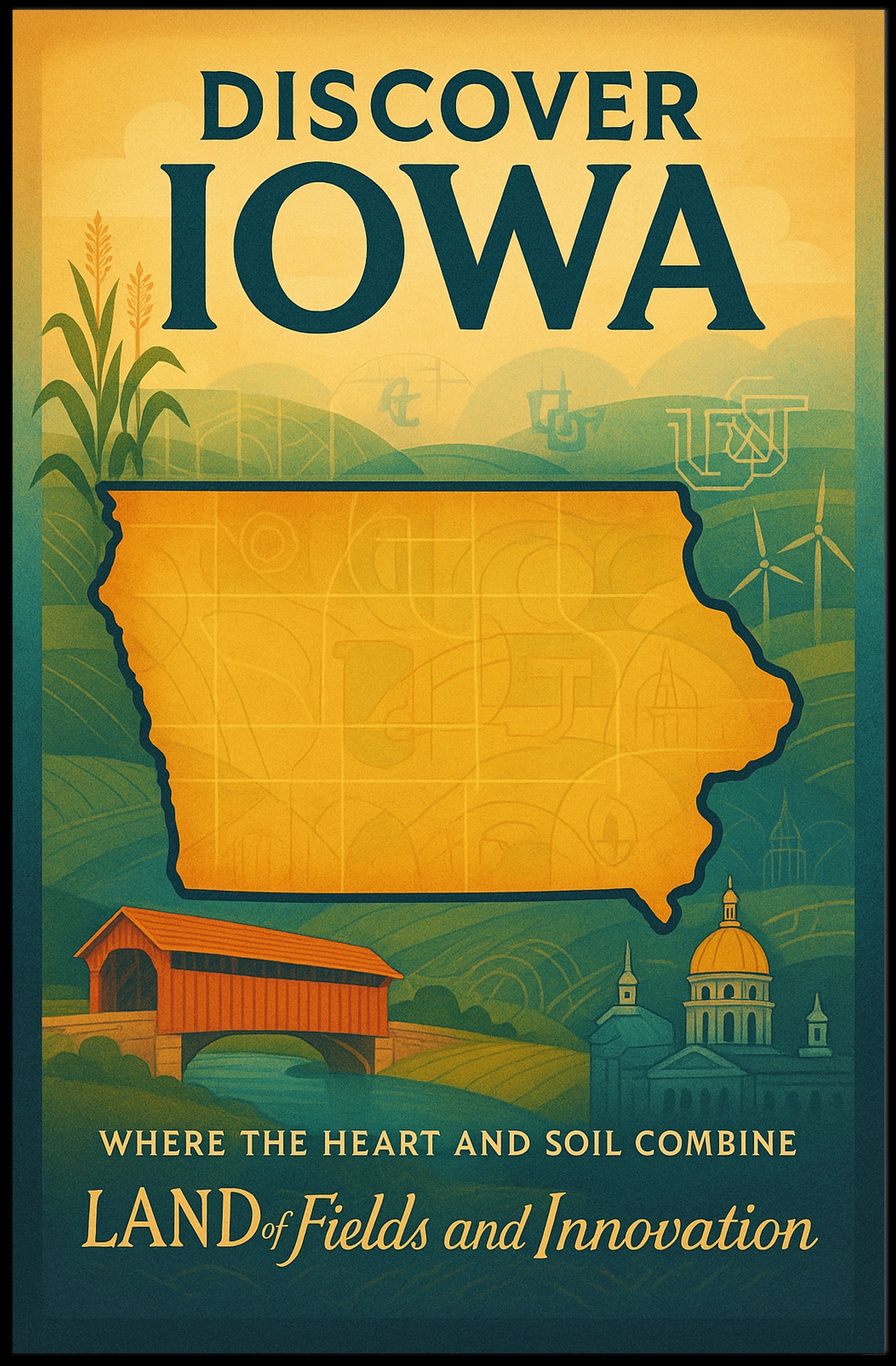 Discover Iowa Vintage Travel Poster