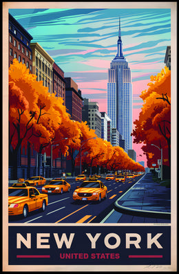 New York In Autumn Cityscape Poster Vintage Wall Art