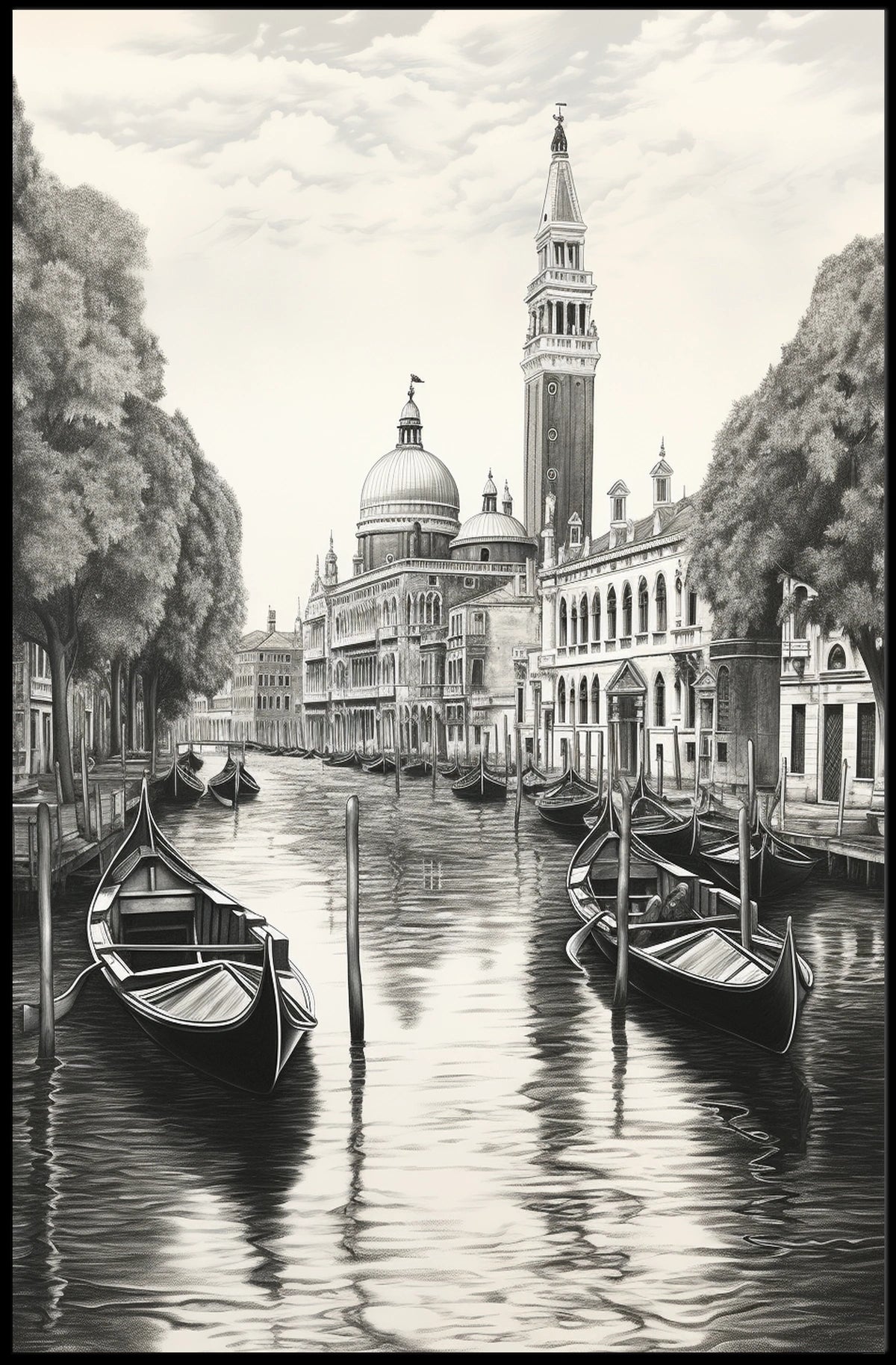 Venetian Canal Scene Vintage Drawing Travel Poster