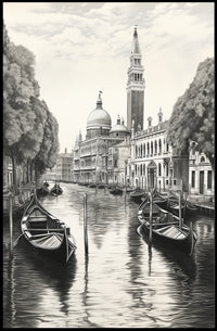 Venetian Canal Scene Vintage Drawing Travel Poster